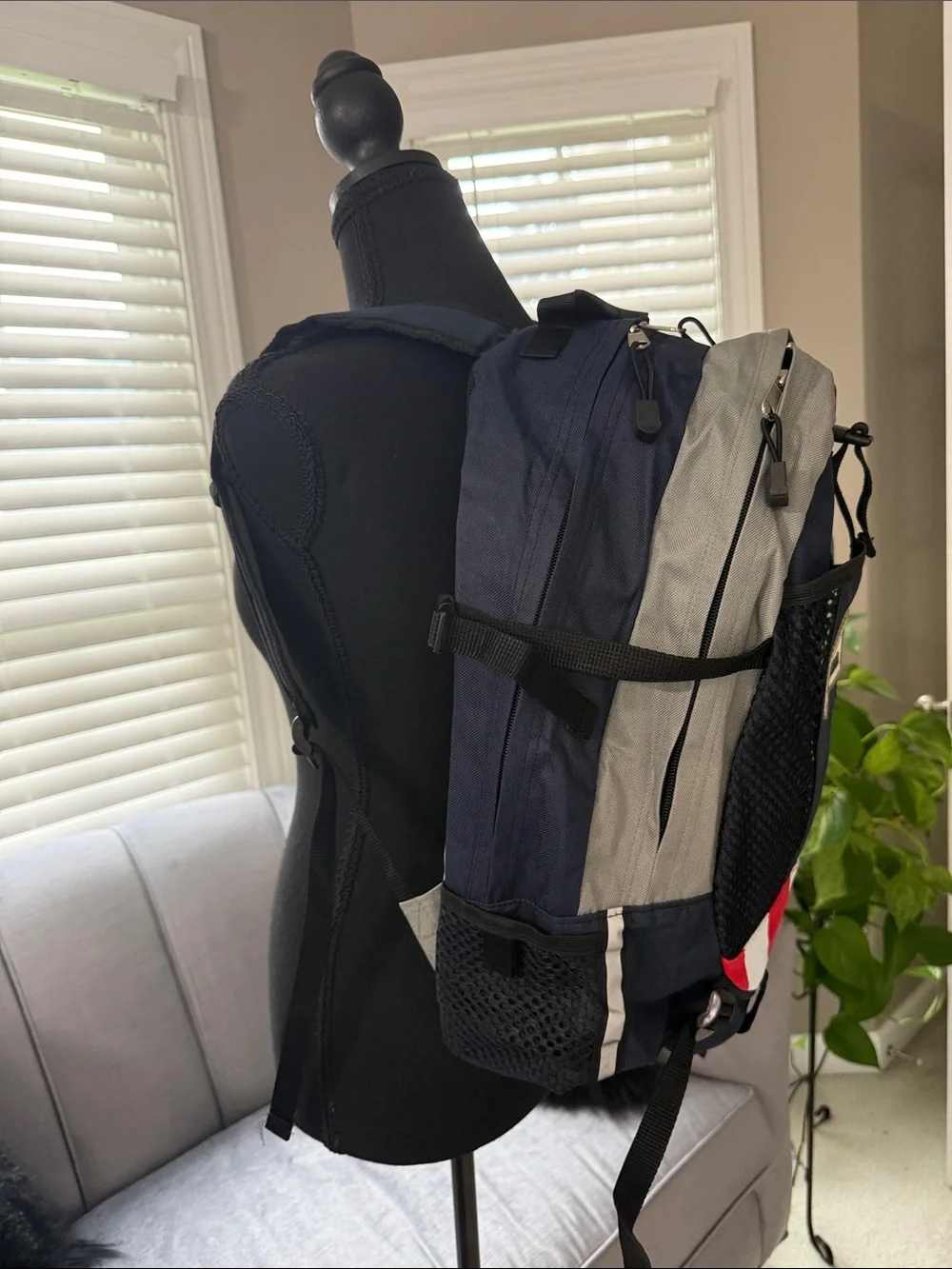 Navy and Gray Men's Backpack with Red Accent